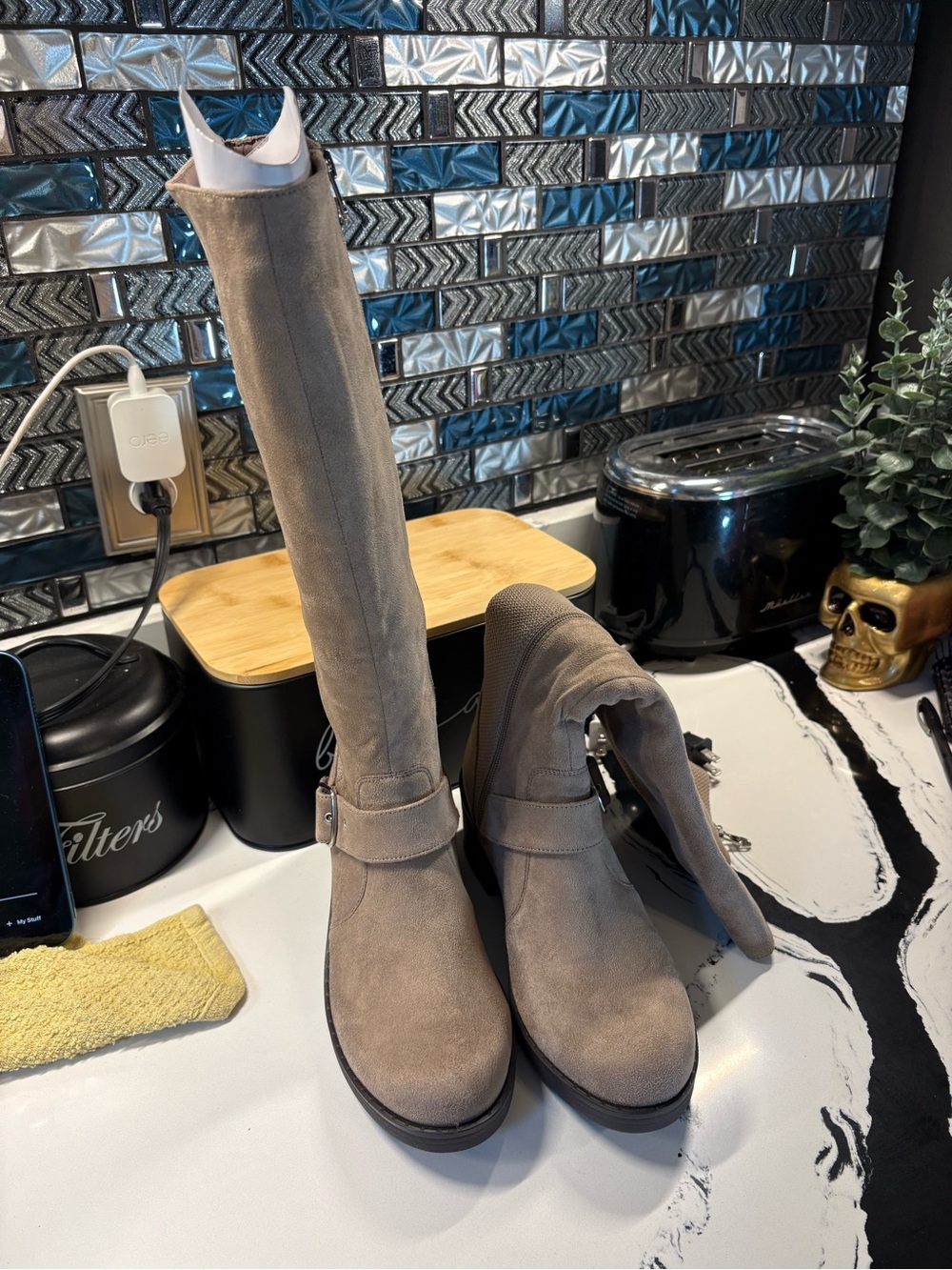 Life Stride Taupe Over-the-Knee Suede Boots with Ankle Buckle